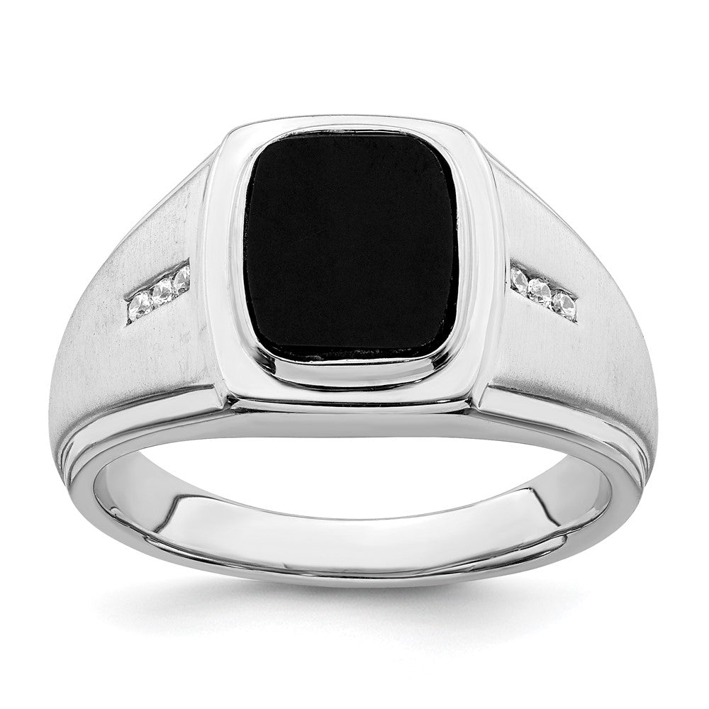 14k White Gold Polished & Satin Onyx & Diamond Mens Ring