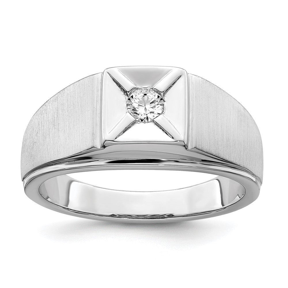 14k White Gold Polished & Satin Diamond Mens Ring