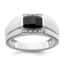 Load image into Gallery viewer, 14k White Gold Polished &amp; Satin Onyx &amp; Diamond Mens Ring
