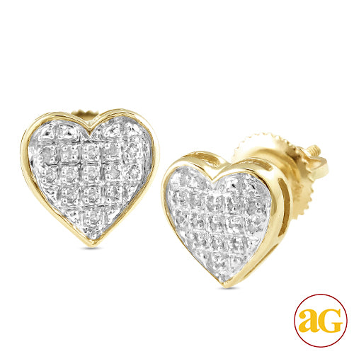 10KY 0.10CTW DIAMOND HEART DOME EARRINGS