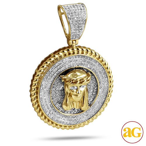 10KY 1.00CTW DIAMOND JESUS MEDALLION WITH ROPE