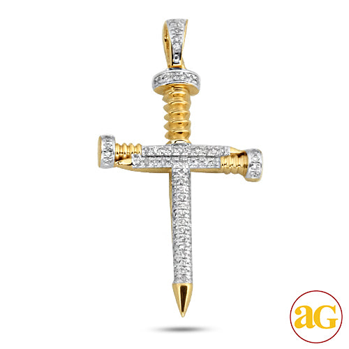 10KY 0.30CTW DIAMOND NAILS CROSS PENDANT