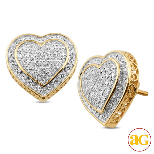 10KY 0.20CTW DIAMOND 3-D HEART SHAPED EARRINGS