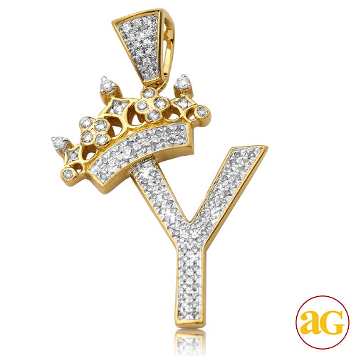 10KY 0.35CTW DIAMOND INITIAL WITH CROWN PENDANT -