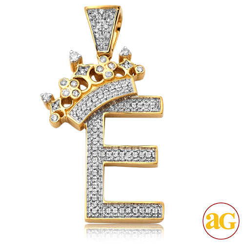 10KY 0.40CTW DIAMOND INITIAL WITH CROWN PENDANT -