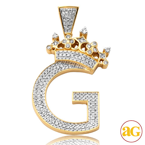 10KY 0.35CTW DIAMOND INITIAL WITH CROWN PENDANT -