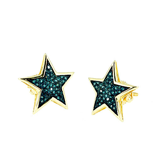 10KY 0.25CTW BLUE DIAMOND STAR EARRING