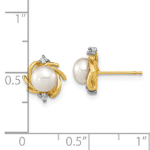 Load image into Gallery viewer, 14K Madi K 5-6mm Button White FWC Pearl .04ct. Diamond Earrings
