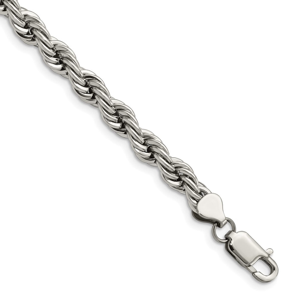 Stainless Steel Polished 7mm 8.5in Rope Bracelet