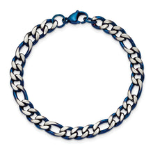 Load image into Gallery viewer, Stainless Steel Brushed and Polished Blue IP-plated 7.5mm 8.5in Bracelet
