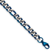 Load image into Gallery viewer, Stainless Steel Brushed and Polished Blue IP-plated 7.5mm 8.5in Bracelet
