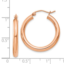 Load image into Gallery viewer, 14k Rose Gold Polished 3mm Lightweight Tube Hoop Earrings
