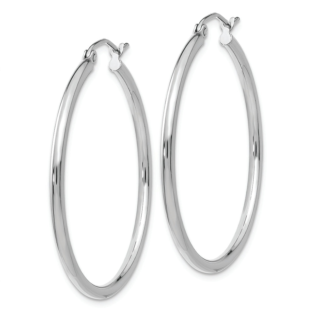 14k White Gold Polished 2x35mm Lightweight Tube Hoop Earrings