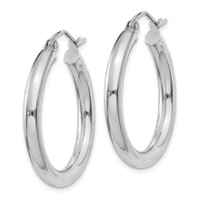 Load image into Gallery viewer, 14K White Gold Polished 3mm Lightweight Tube Hoop Earrings
