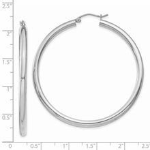 Load image into Gallery viewer, 14K White Gold Polished 3mm Lightweight Tube Hoop Earrings
