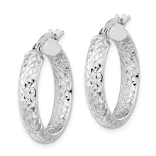 Load image into Gallery viewer, 14K White Gold Polished and Diamond-cut Inside and Out Fancy Hoop Earrings
