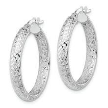 Load image into Gallery viewer, 14K White Gold Polished and Diamond-cut Inside and Out Fancy Hoop Earrings
