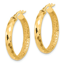 Load image into Gallery viewer, 14K Polished and Textured Diamond-cut Inside Fancy Hoop Earrings
