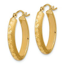 Load image into Gallery viewer, 14K Polished and Satin Diamond-cut Oval Hoop Earrings
