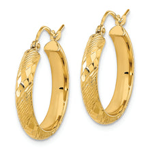 Load image into Gallery viewer, 14K Polished and Textured D/C Fancy Pattern Hoop Earrings
