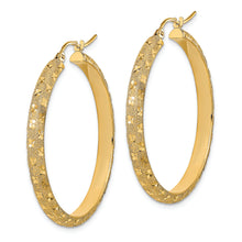 Load image into Gallery viewer, 14K Polished and Brushed Diamond-cut Fancy Hoop Earrings
