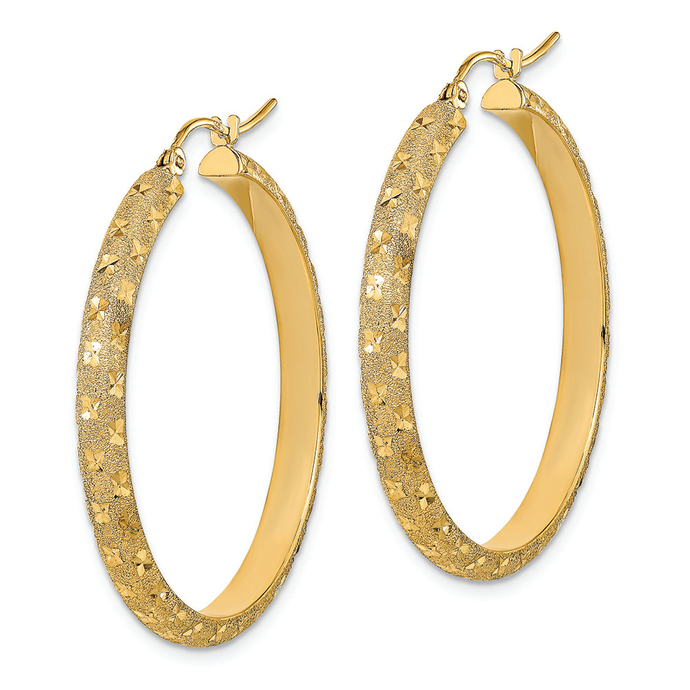 14K Polished and Brushed Diamond-cut Fancy Hoop Earrings