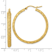 Load image into Gallery viewer, 14K Polished and Brushed Diamond-cut Fancy Hoop Earrings
