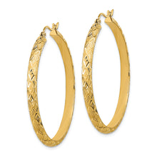 Load image into Gallery viewer, 14K Polished and Textured Fancy Diamond Cut Hoop Earrings
