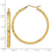 Load image into Gallery viewer, 14K Polished and Textured Fancy Diamond Cut Hoop Earrings
