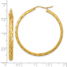 Load image into Gallery viewer, 14K Polished and Satin Diamond-cut Diamond Pattern Hoop Earrings
