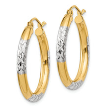 Load image into Gallery viewer, 14K and Rhodium Diamond-cut 3x25mm Hoop Earrings
