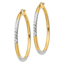 Load image into Gallery viewer, 14K and Rhodium Diamond-cut 3x45mm Hoop Earrings
