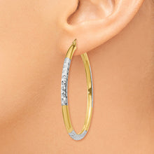 Load image into Gallery viewer, 14K and Rhodium Diamond-cut 3x45mm Hoop Earrings
