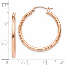 Load image into Gallery viewer, 14k Rose Gold Polished 2.5mm Lightweight Tube Hoop Earrings
