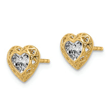 Load image into Gallery viewer, 14k w/Rhodium Diamond-cut Center Heart Post Earrings
