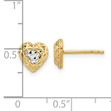 Load image into Gallery viewer, 14k w/Rhodium Diamond-cut Center Heart Post Earrings
