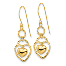 Load image into Gallery viewer, 14K D/C Open Heart Heart Charm Earrings
