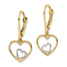 Load image into Gallery viewer, 14k w/Rhodium Heart in Heart Leverback Dangle Earrings
