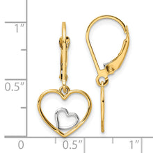Load image into Gallery viewer, 14k w/Rhodium Heart in Heart Leverback Dangle Earrings

