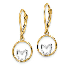 Load image into Gallery viewer, 14k w/Rhodium Butterfly in Circle Leverback Dangle Earrings
