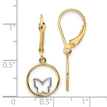 Load image into Gallery viewer, 14k w/Rhodium Butterfly in Circle Leverback Dangle Earrings
