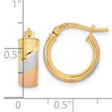 Load image into Gallery viewer, 14k w/White and Rose Rhodium Polished Satin Hoop Earrings
