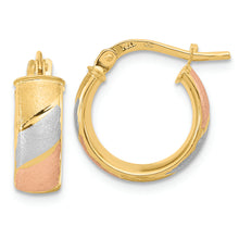 Load image into Gallery viewer, 14k w/White and Rose Rhodium Polished Satin Hoop Earrings
