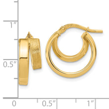 Load image into Gallery viewer, 14K Polished and Brushed Square Tube Double Hoop Earrings
