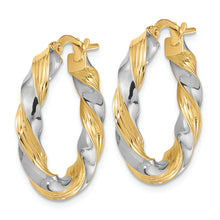 Load image into Gallery viewer, 14k w/White Rhodium Polished Twisted Hoop Earrings
