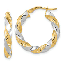 Load image into Gallery viewer, 14k w/White Rhodium Polished Twisted Hoop Earrings
