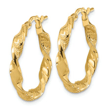 Load image into Gallery viewer, 14k Polished and Textured Twisted 3mm Hoop Earrings
