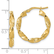 Load image into Gallery viewer, 14k Polished and Textured Twisted 3mm Hoop Earrings
