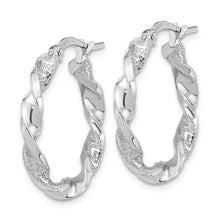 Load image into Gallery viewer, 14k White Gold Polished and Textured Twisted Hoop Earrings
