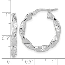 Load image into Gallery viewer, 14k White Gold Polished and Textured Twisted Hoop Earrings
